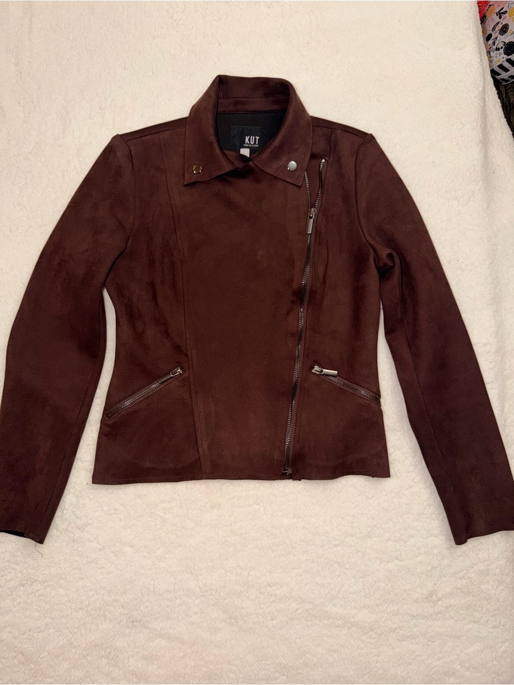 KUT from the Kloth Moto Biker Jacket Womens Small Faux Suede Asymmetrical Zip